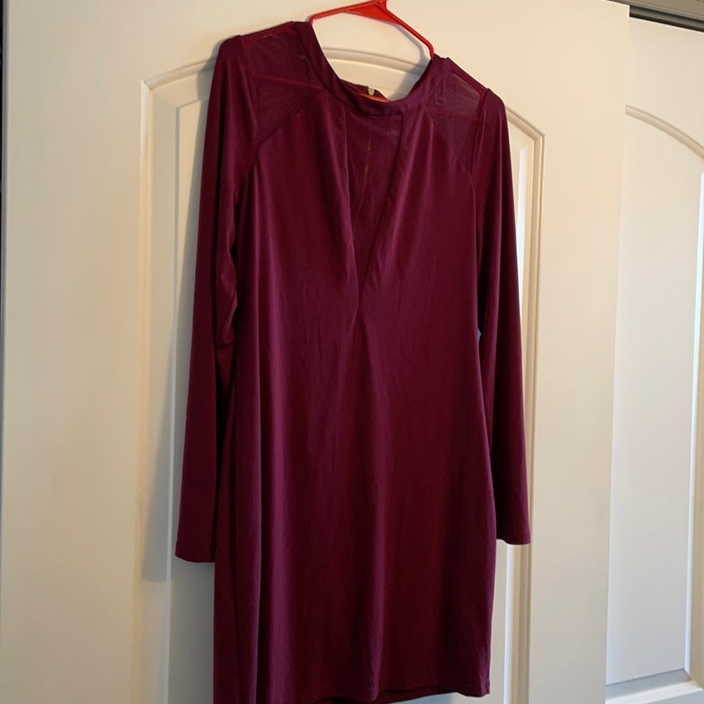 Burgundy Dress with Mesh Sleeves